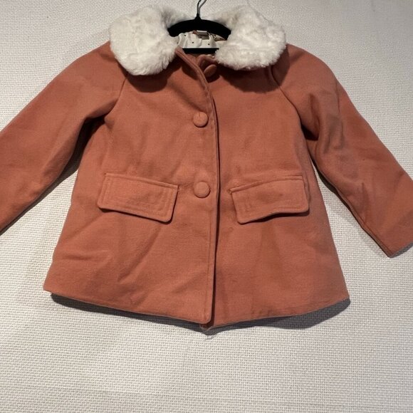 JOie Girls Size 2T Faux-Fur-Trimmed Blush Pink Button lined Jacket Coat - Picture 3 of 12